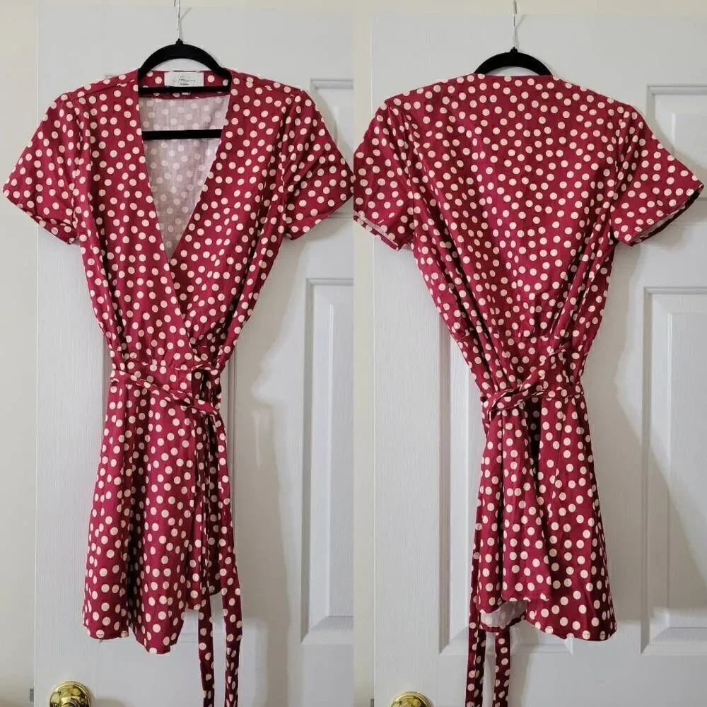 L'ACADEMIE Red Polka-dot Print Wrap Dress S NWOT